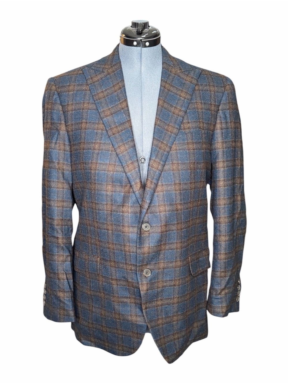 Coppley Men’s 44R Blue Brown Plaid Sport Coat Blazer Reda Super 110s 100% Wool
